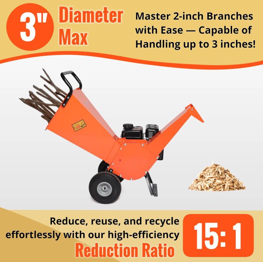 EFCUT R30 Wood Chipper 3" Shredder Mulcher 7HP 212cc Horizontal 4-stroke Gas-Powered Compact New