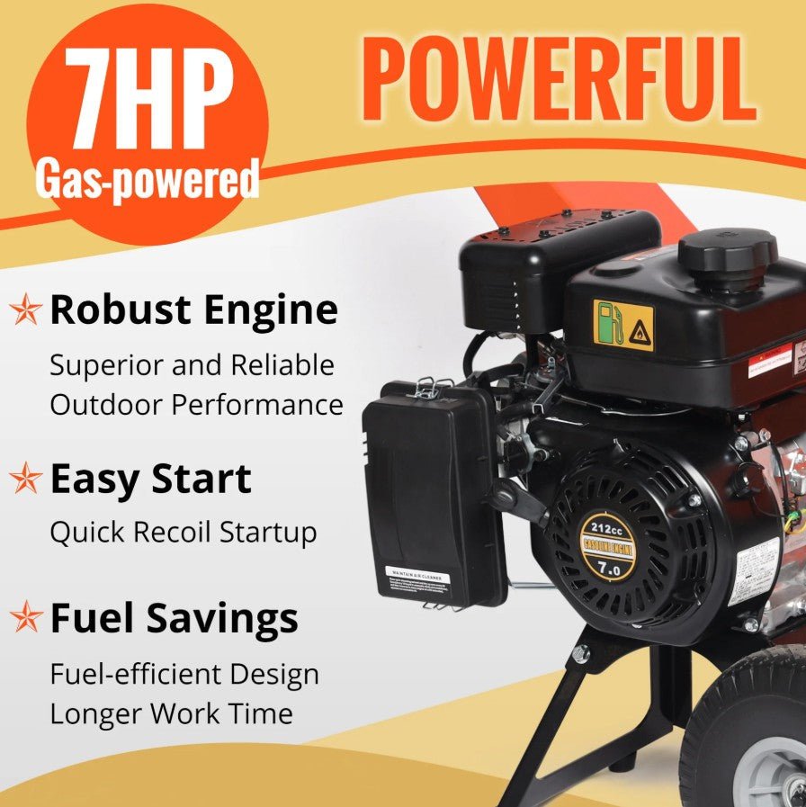 EFCUT R30 Wood Chipper 3" Shredder Mulcher 7HP 212cc Horizontal 4-stroke Gas-Powered Compact New