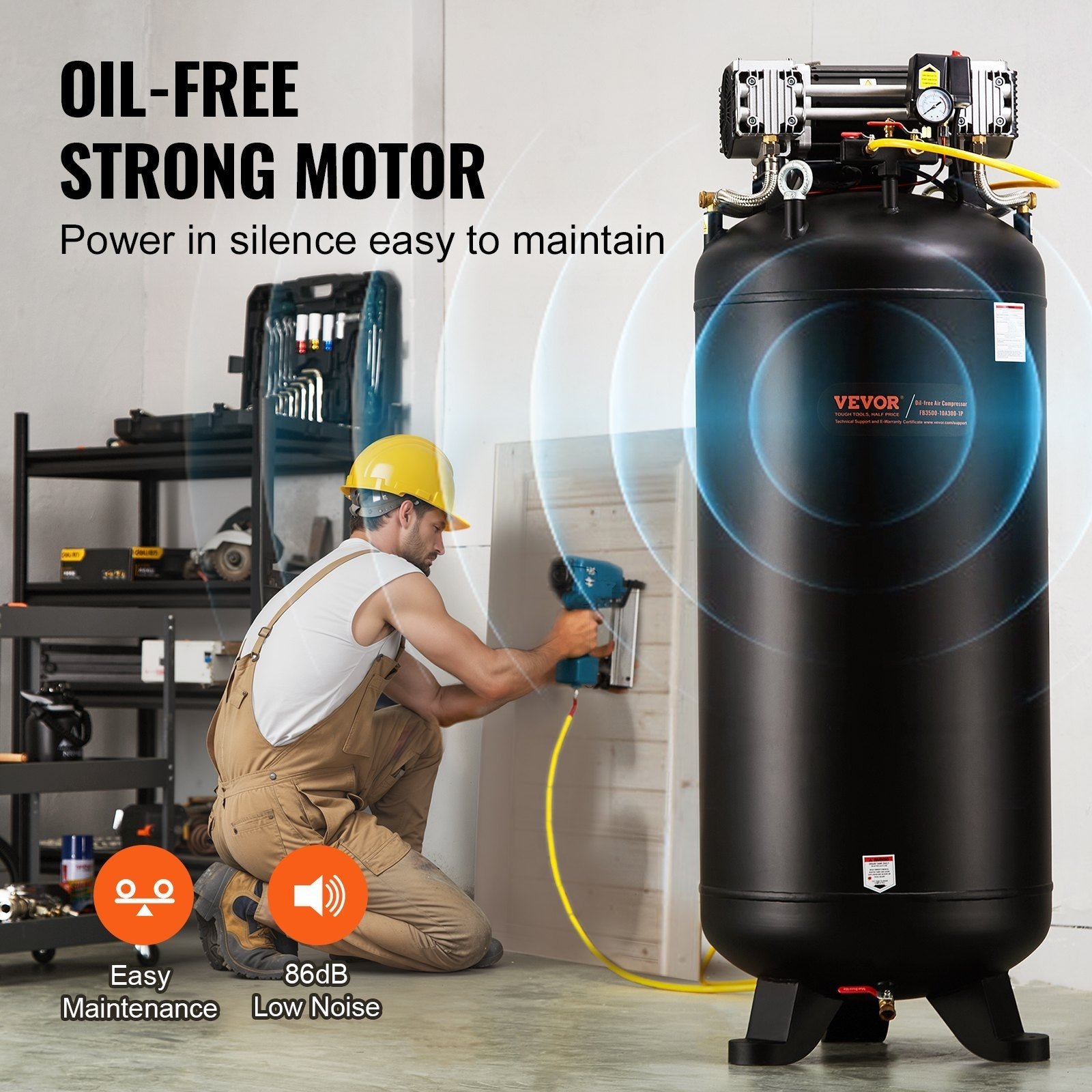 Vevor Air Compressor 80 Gallon 6.5HP Oil-Free 145 PSI Max Single-Phase 220V New