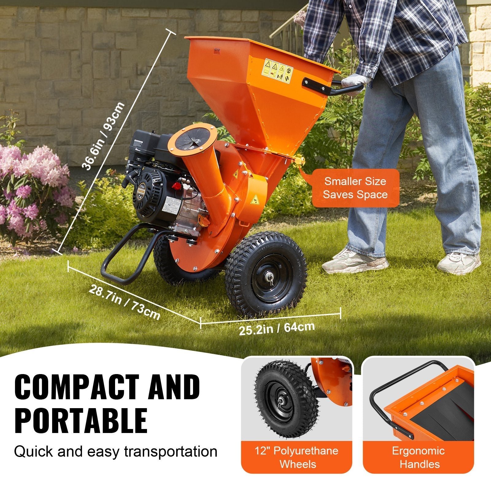 Vevor Wood Chipper Shredder Mulcher 3" Capacity 7HP Gas Powered 212cc New